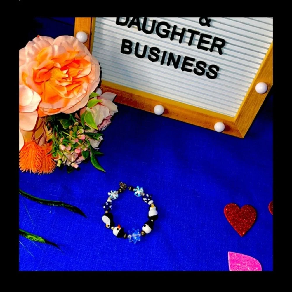 Glass Bead Holiday Snowman Penguin snowflake Bracelet Made with clasp